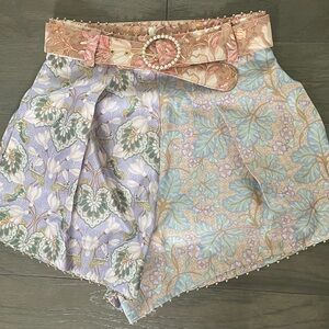 Zimmermann “Kaleidoscope” High Waist Silk/Cotton Blue and Green Shorts